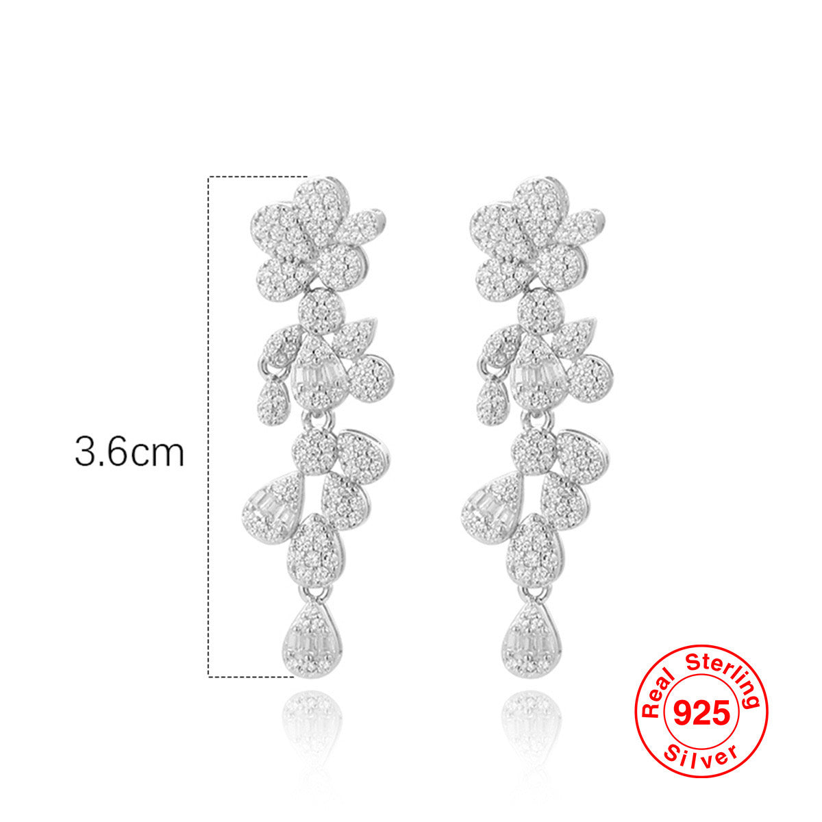 Zirconia Flower Long Tassel Earrings