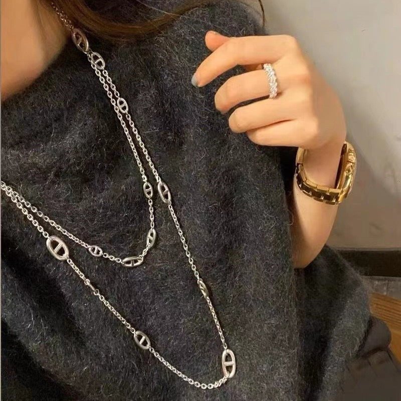 Long Modern Chic Silver Chain Necklace