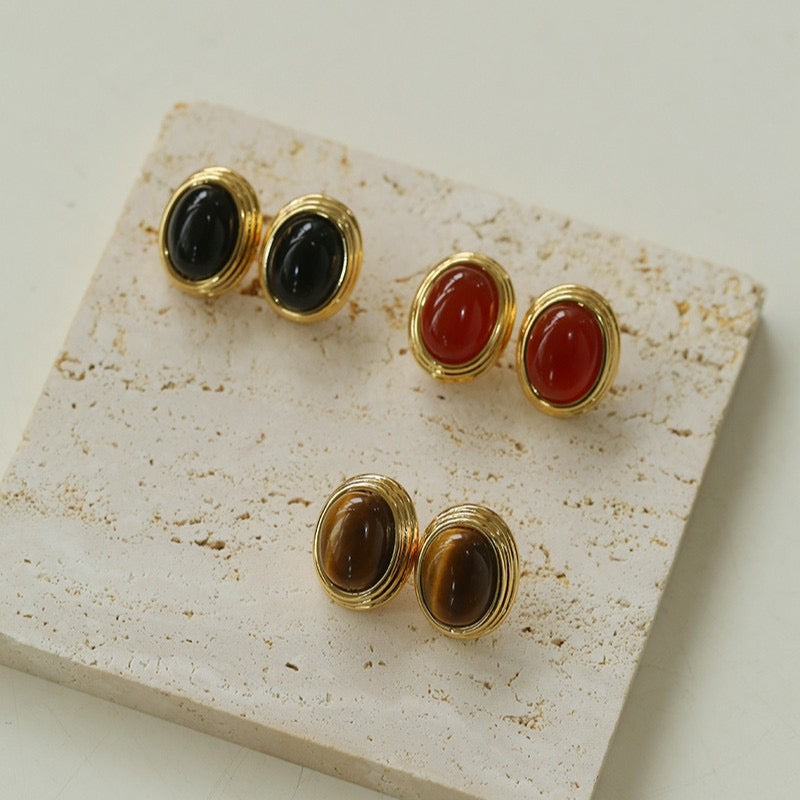 Gemstone Oval Stud Earrings