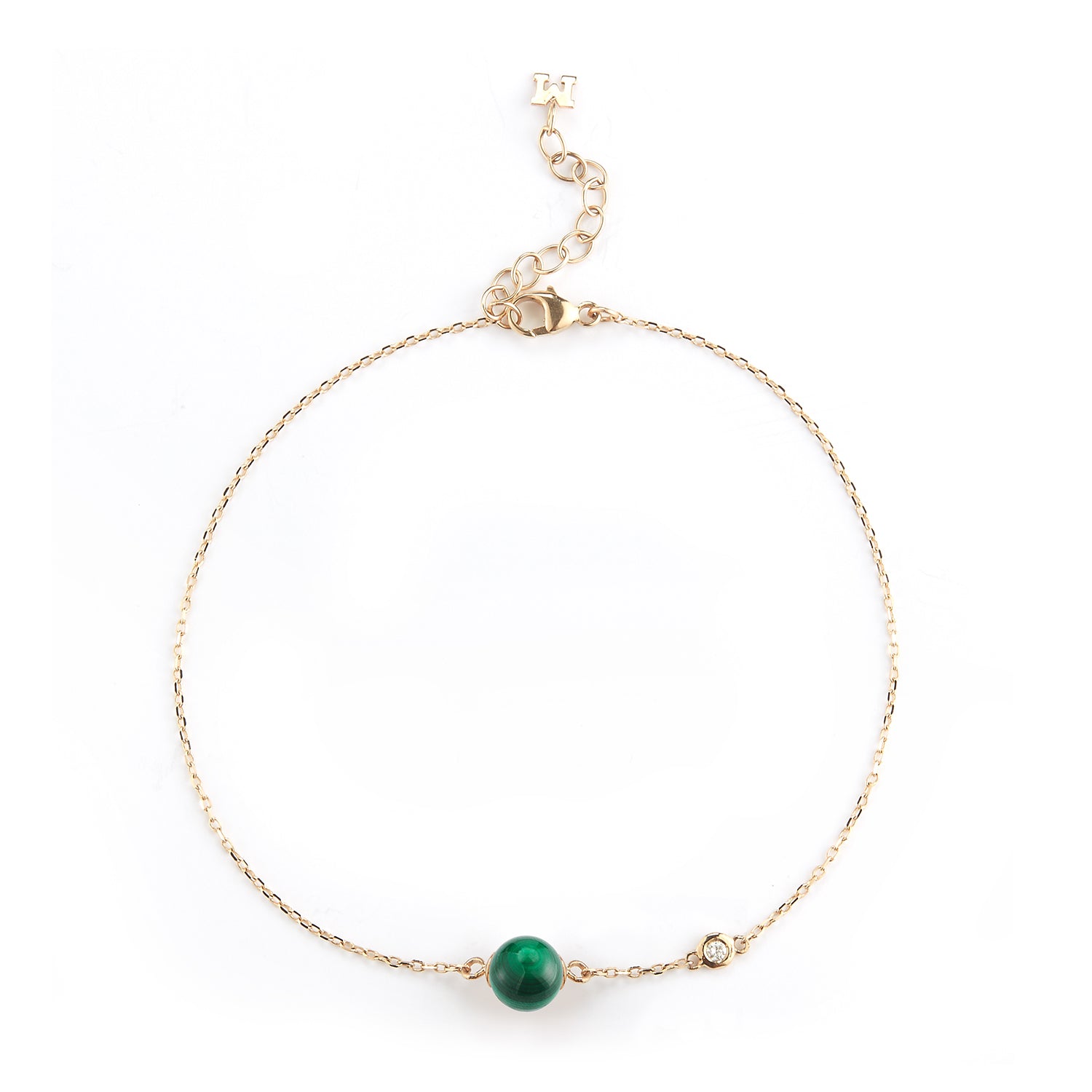 14kt Gold Malachite and Diamond Dot Bracelet