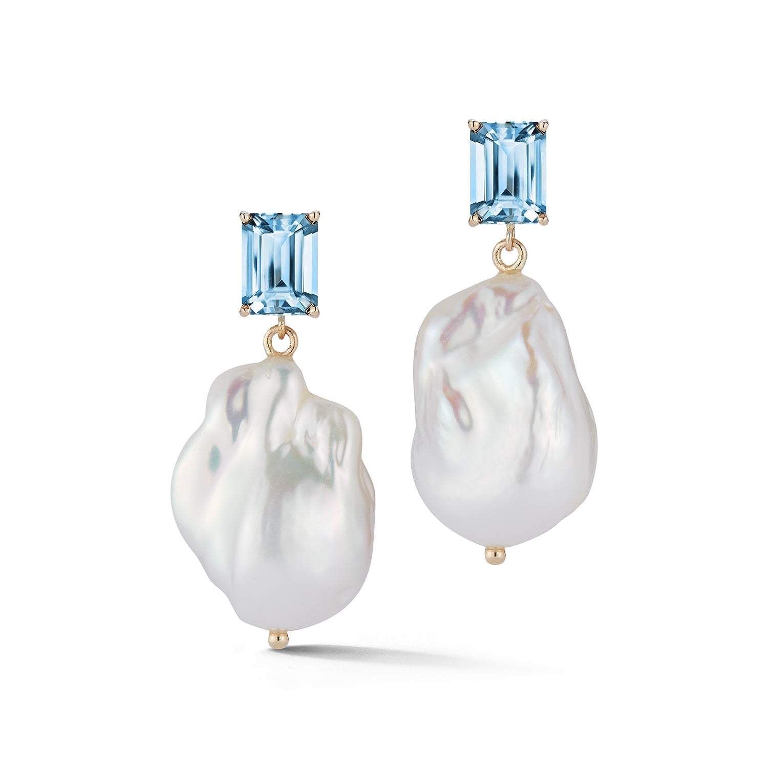 14kt Blue Topaz and Baroque Pearl Drop Earrings