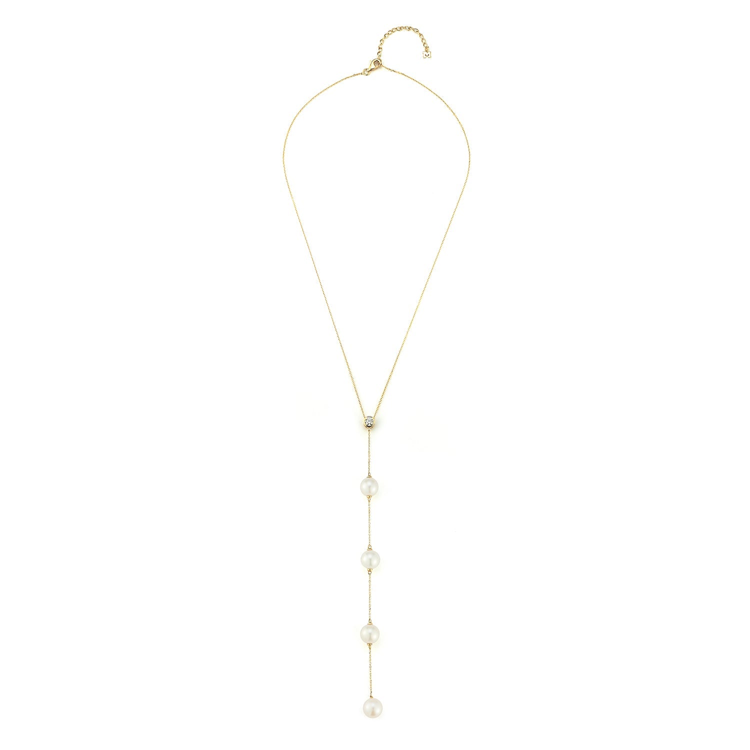 14kt Diamonds and Pearls Drizzle Lariat Necklace