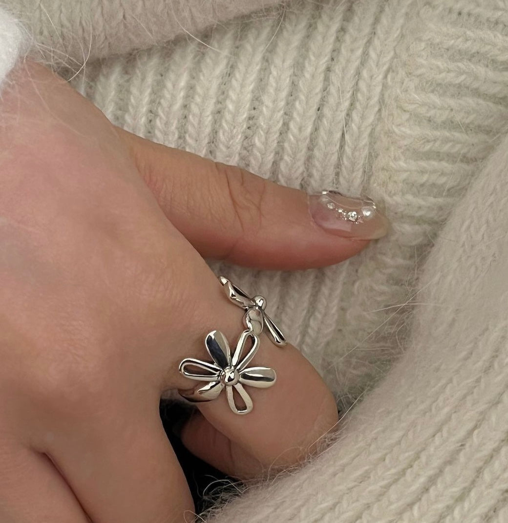 Flower Silver Open Ring