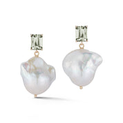 14kt Green Amethyst and Baroque Pearl Drop Earrings