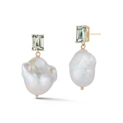 14kt Green Amethyst and Baroque Pearl Drop Earrings