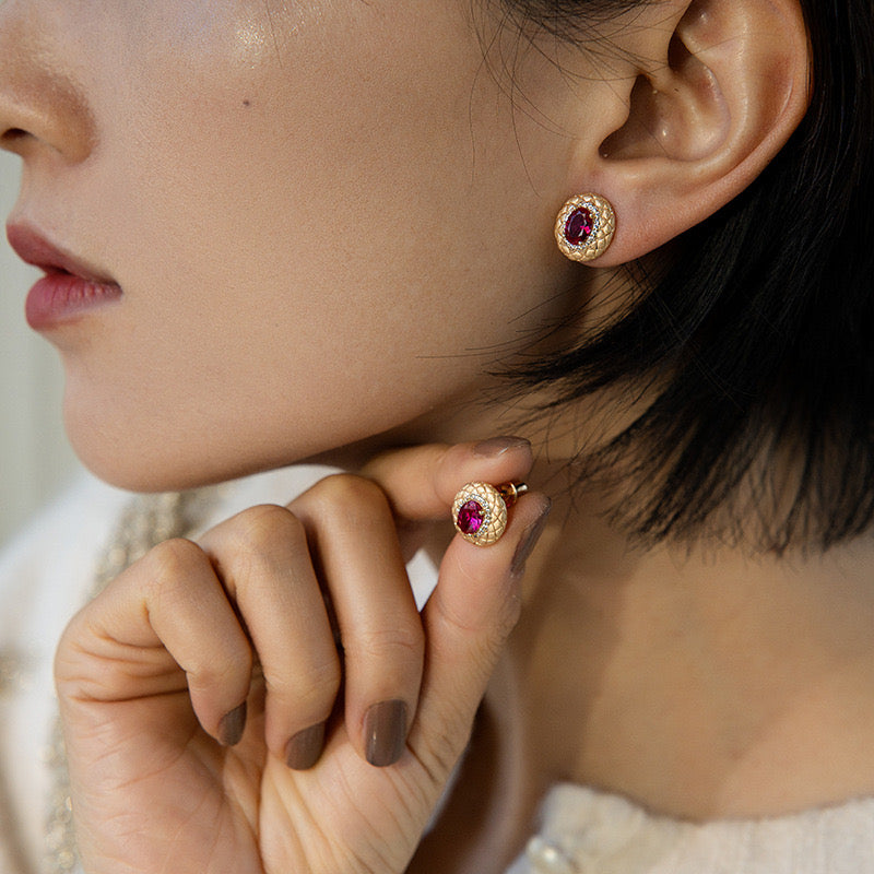 Geometric Red Zirconia Earrings