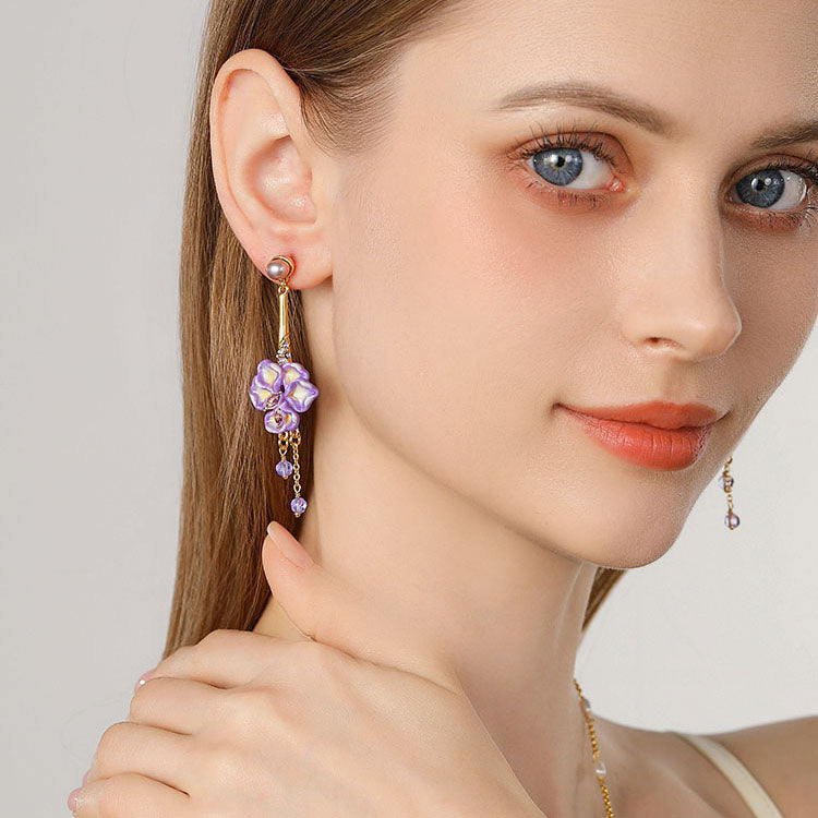 Iris Flower Crystal Drop Earrings