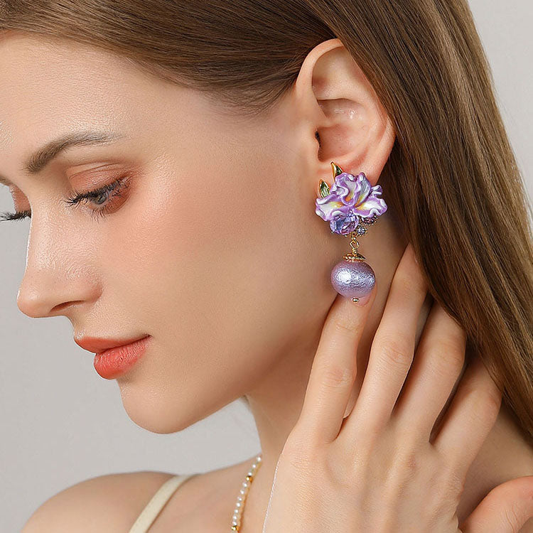 Iris Flower Earrings with Czech Gemstones