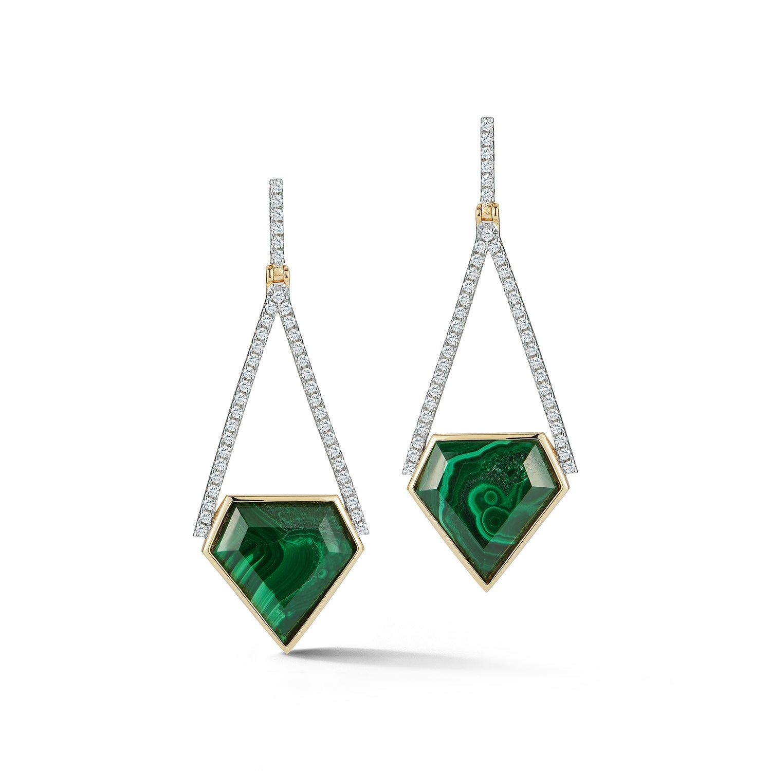 14kt Suspended Malachite Pentagon Earrings