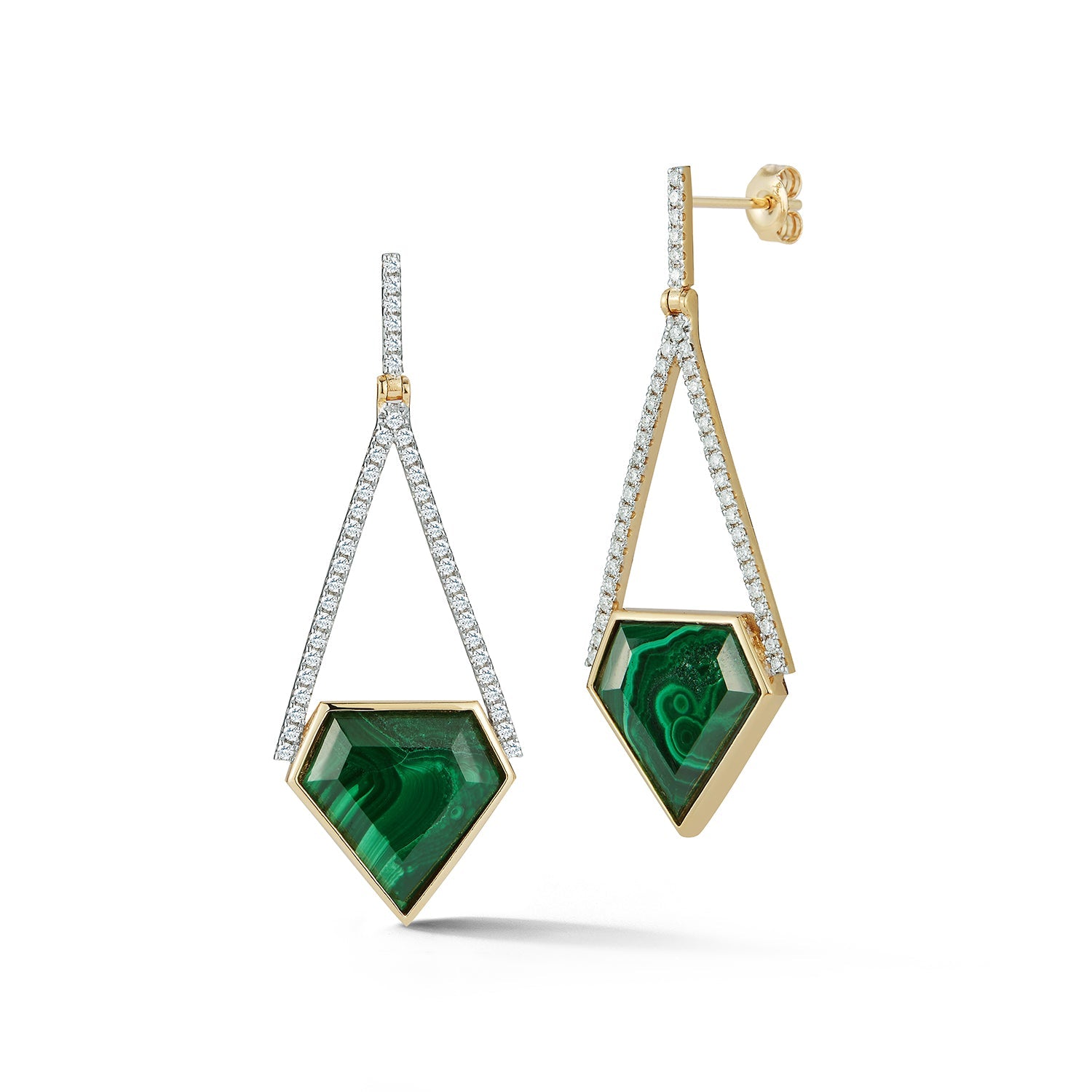 14kt Suspended Malachite Pentagon Earrings