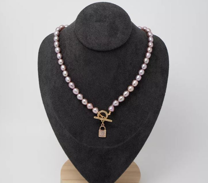 Freshwater Pearls Lock Pendant Necklace