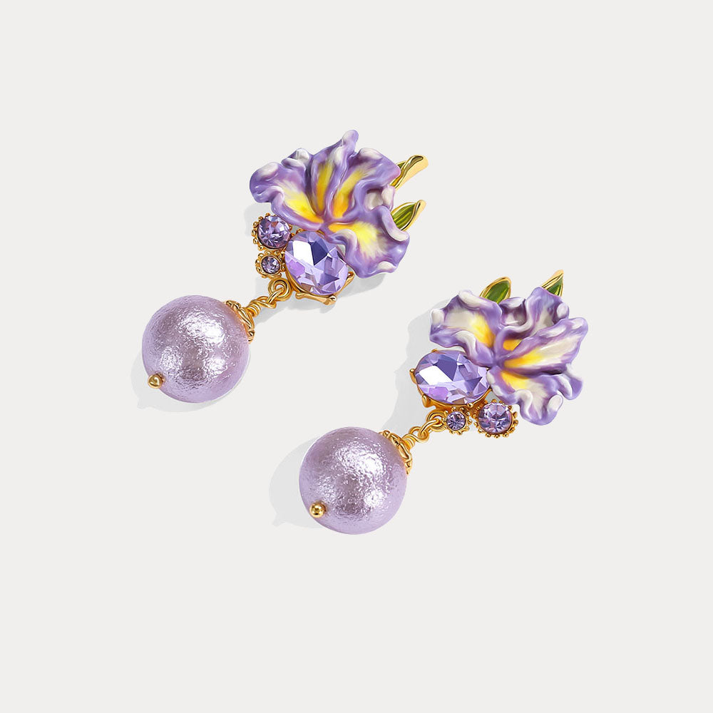 Iris Flower Earrings with Czech Gemstones