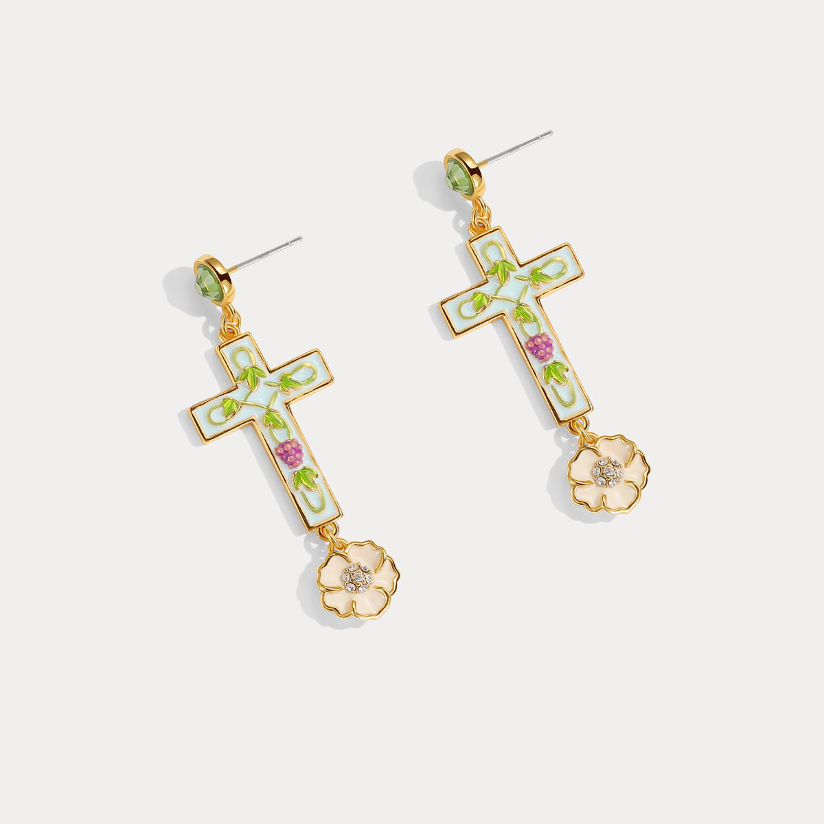 Cross Grape Vine Yard Earrings