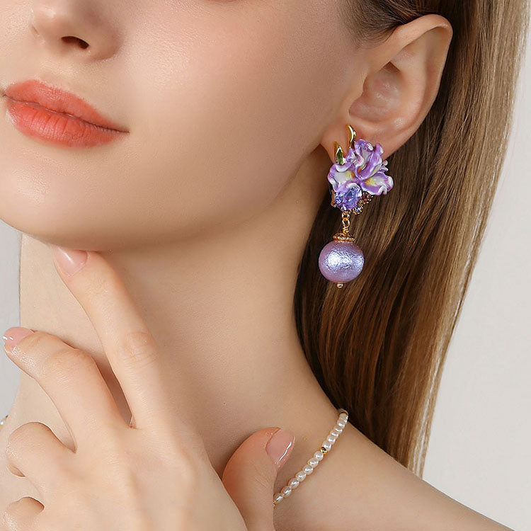 Iris Flower Earrings with Czech Gemstones