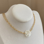 White Shell Camellia Double-Layer Necklace