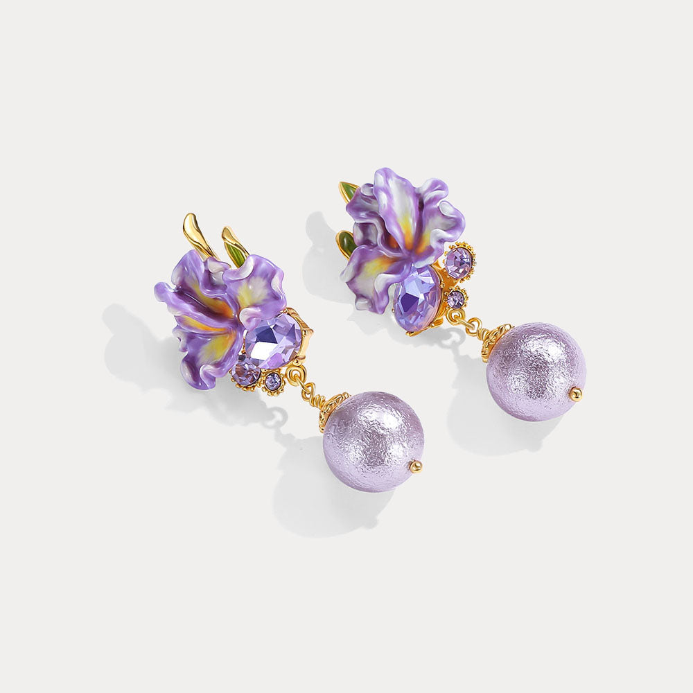 Iris Flower Earrings with Czech Gemstones