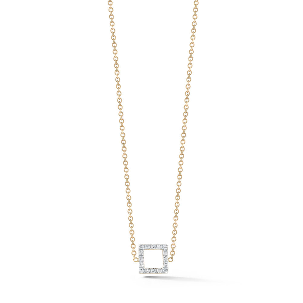 14kt Gold Mini Diamond Square Necklace