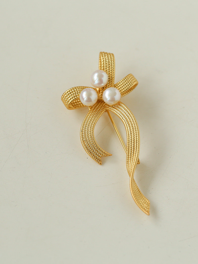 Butterfly Ribbon Freshwater Pearl Brooch