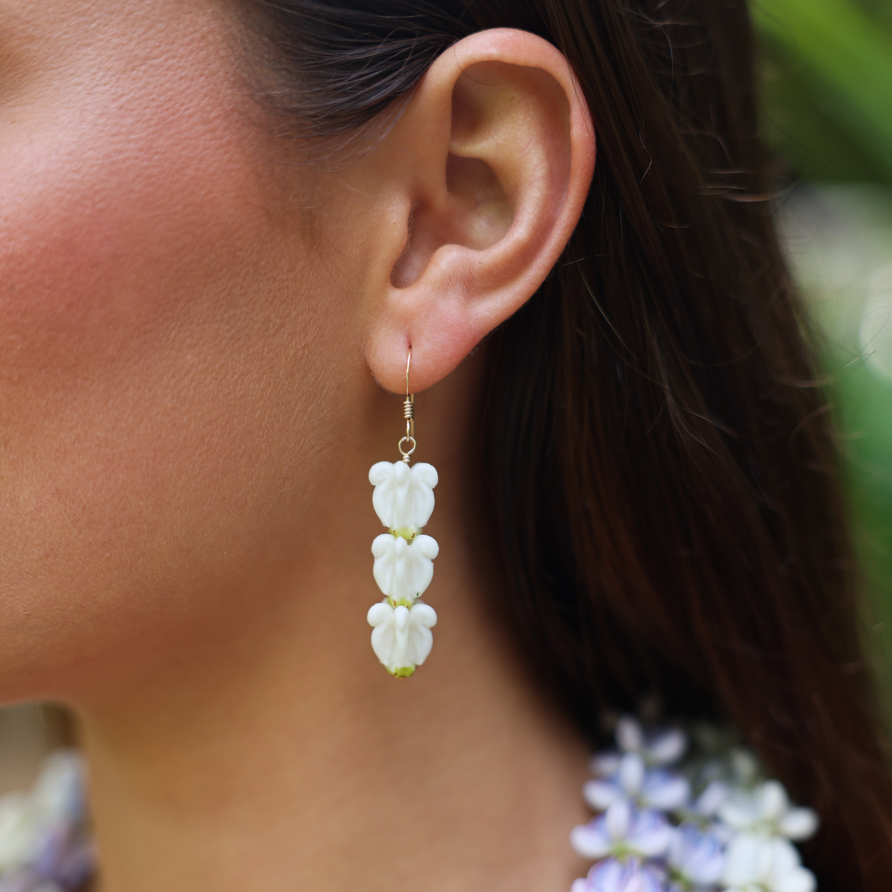 Trio White Crown Flower Earring