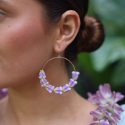 Purple Crown Flower Hoop Earring