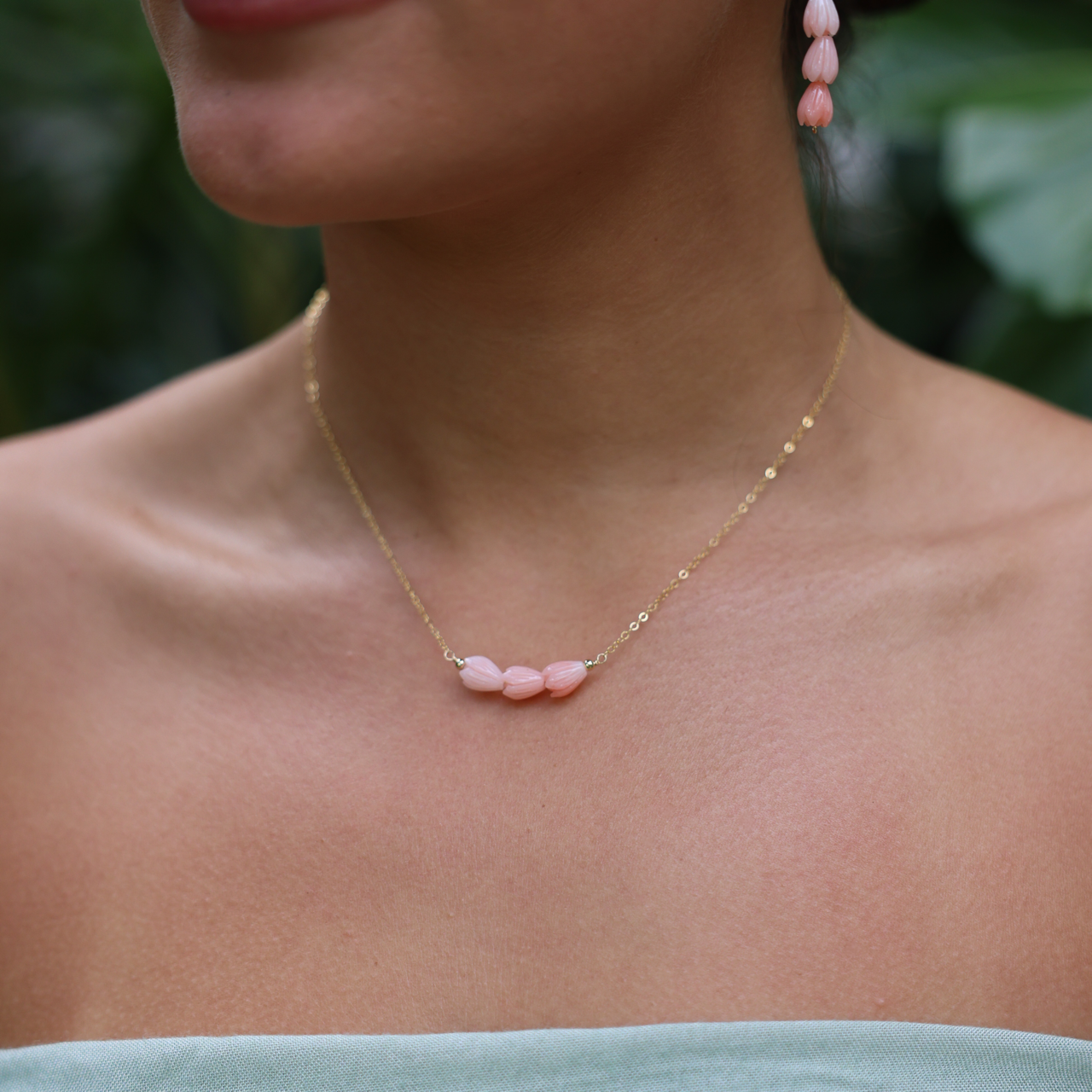 Triple Pink Pikake Necklace