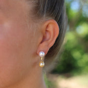 Double Golden Pearl Ear Jacket Earrings