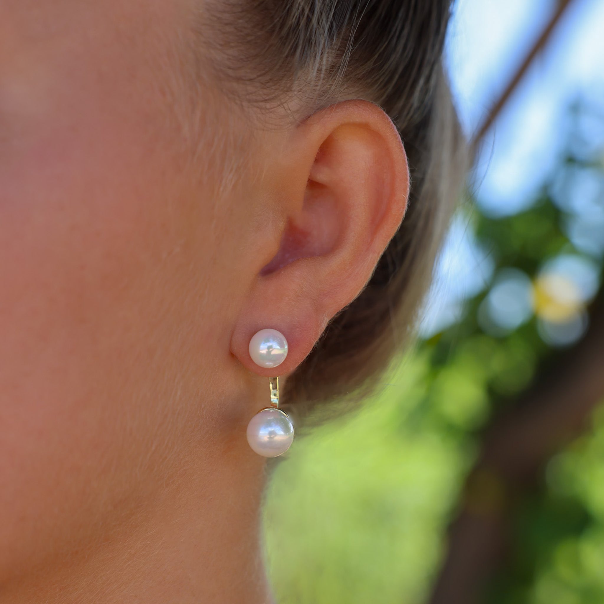 Double White Pearl Ear Jacket Earrings