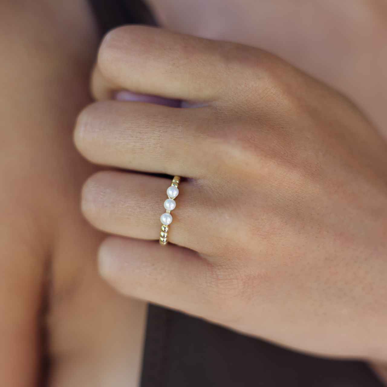 Tiny Triple White Pearl Ring