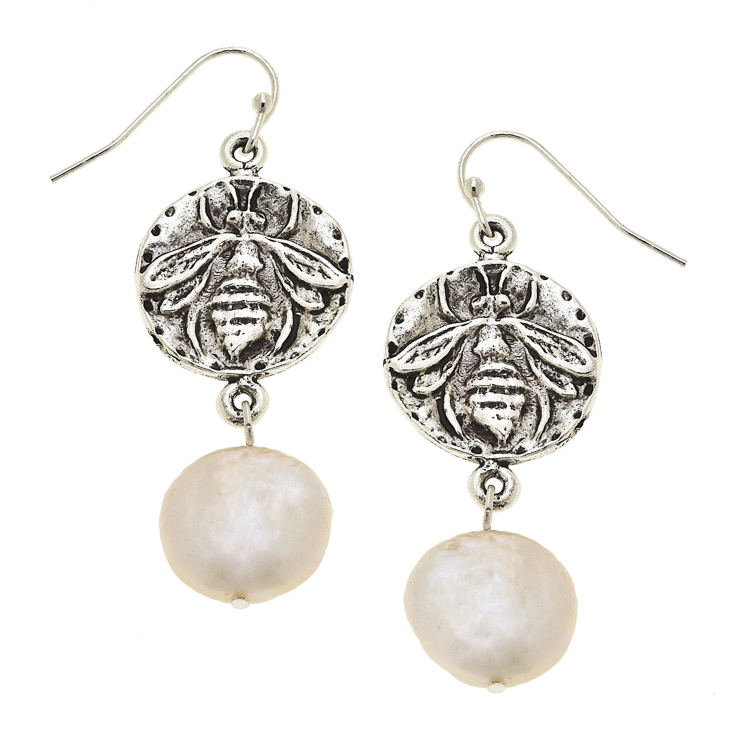 Bee Intaglio + Pearl Drop Earrings