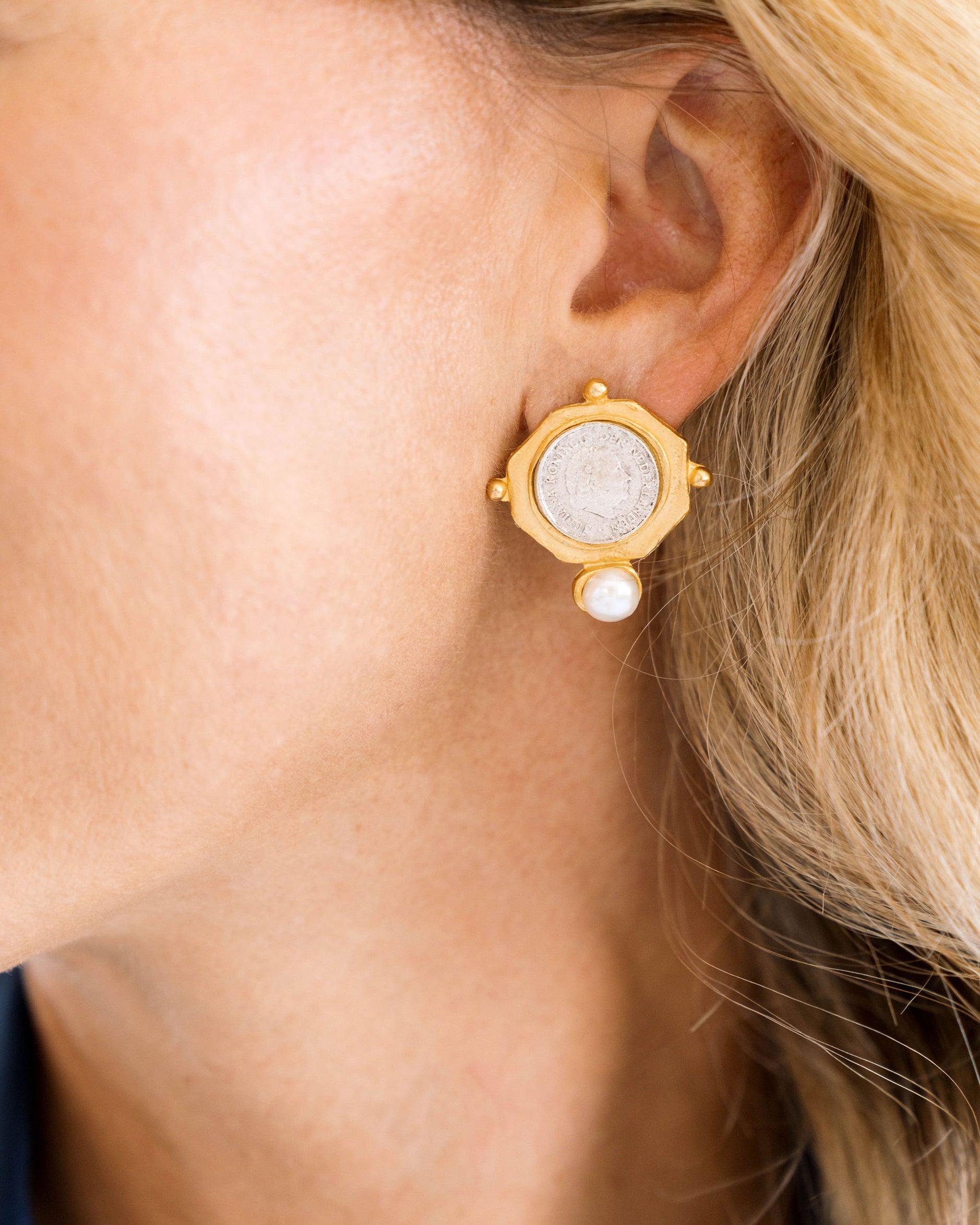 Dutch Coin and Pearl Studs