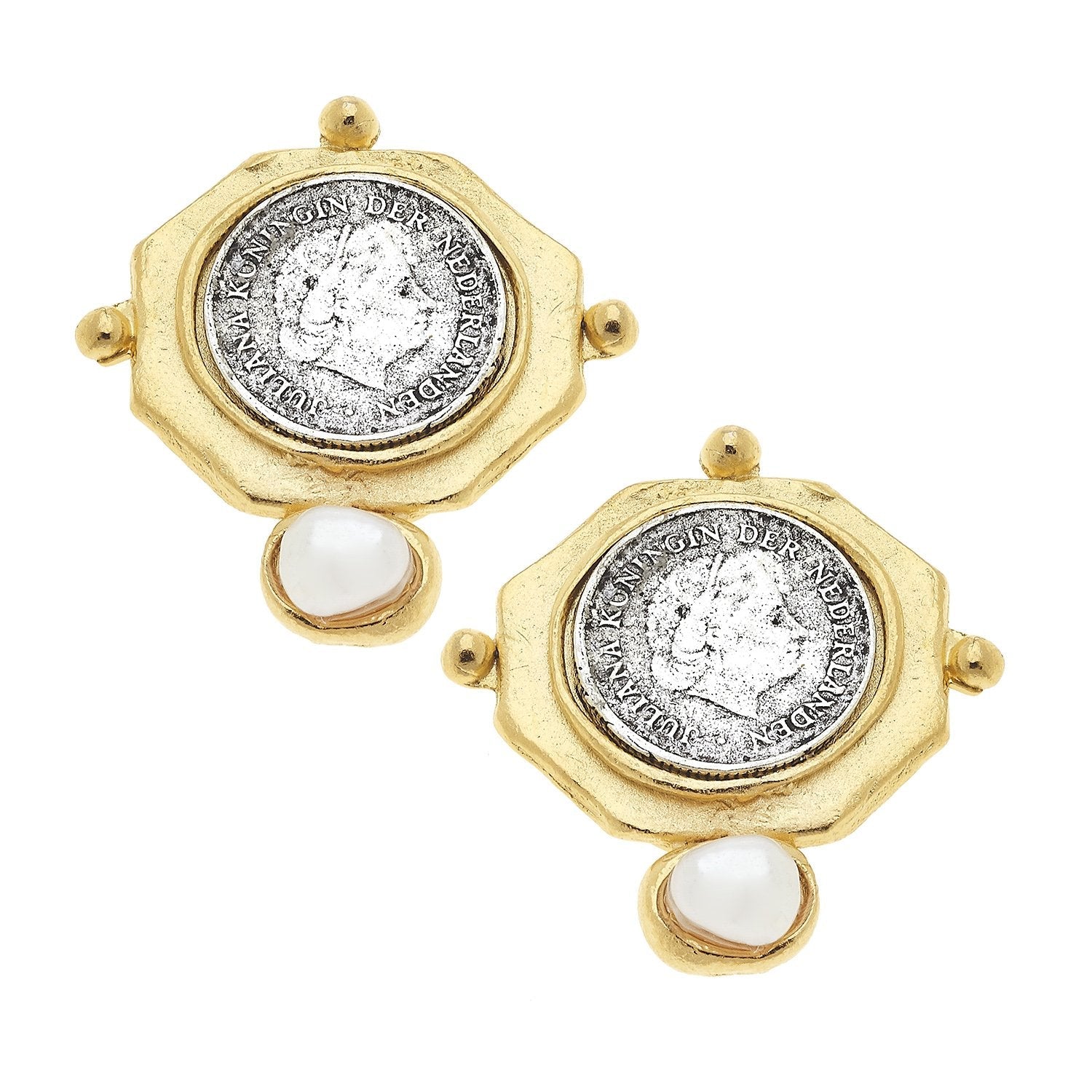 Dutch Coin and Pearl Studs