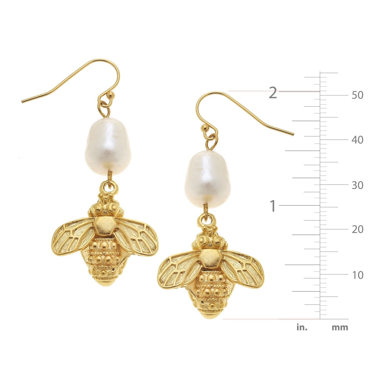 Bee + Pearl Wire Drop Earrings