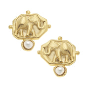 Elephant Intaglio Pearl Studs