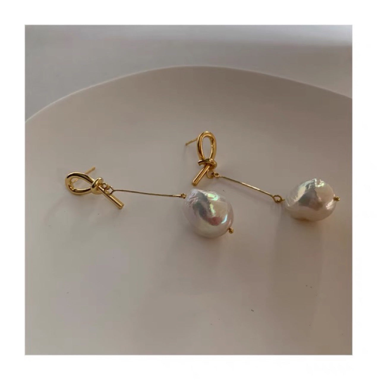 Freshwater Baroque Pearl Knot Long Earrings