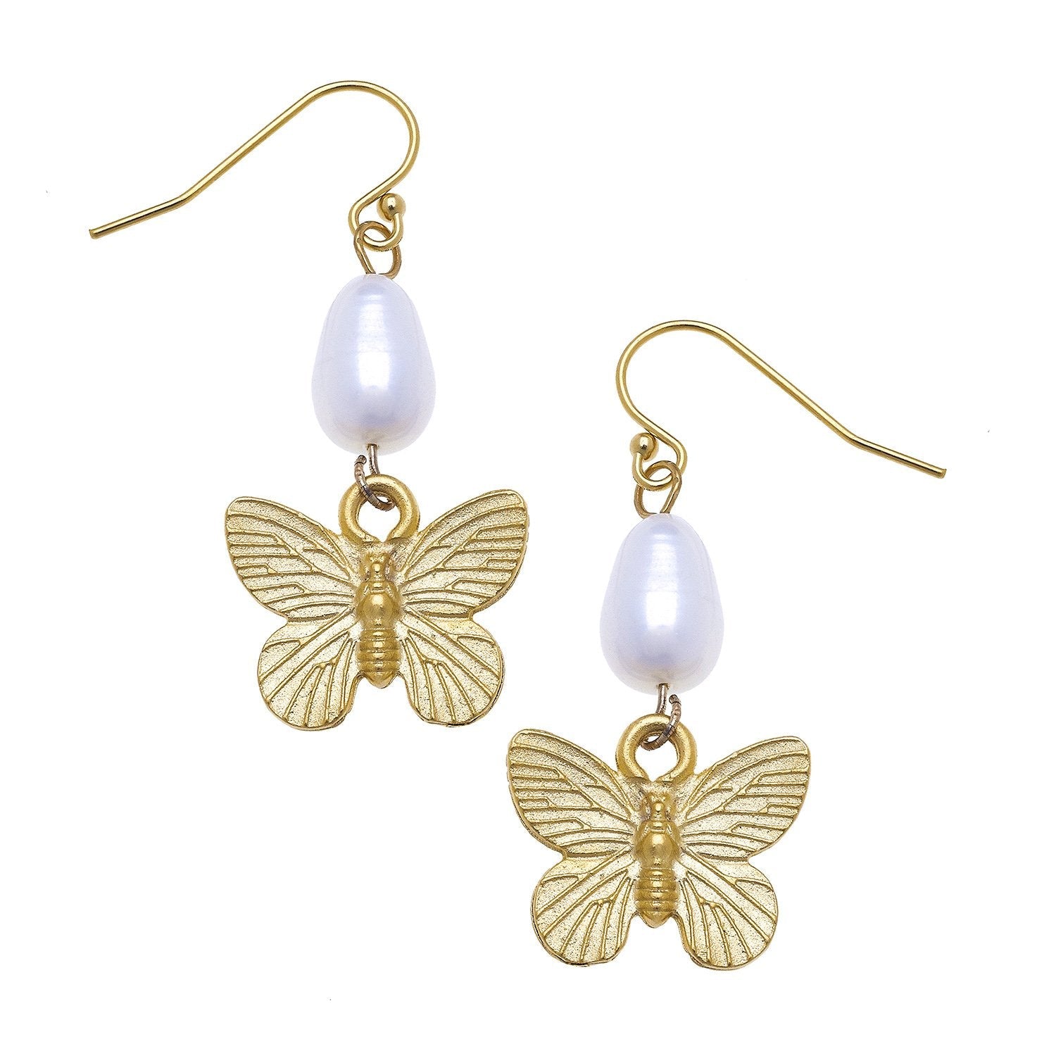 Gold Butterfly + Pearl Tier Earrings