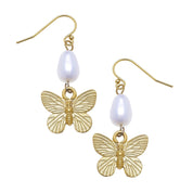 Gold Butterfly + Pearl Tier Earrings