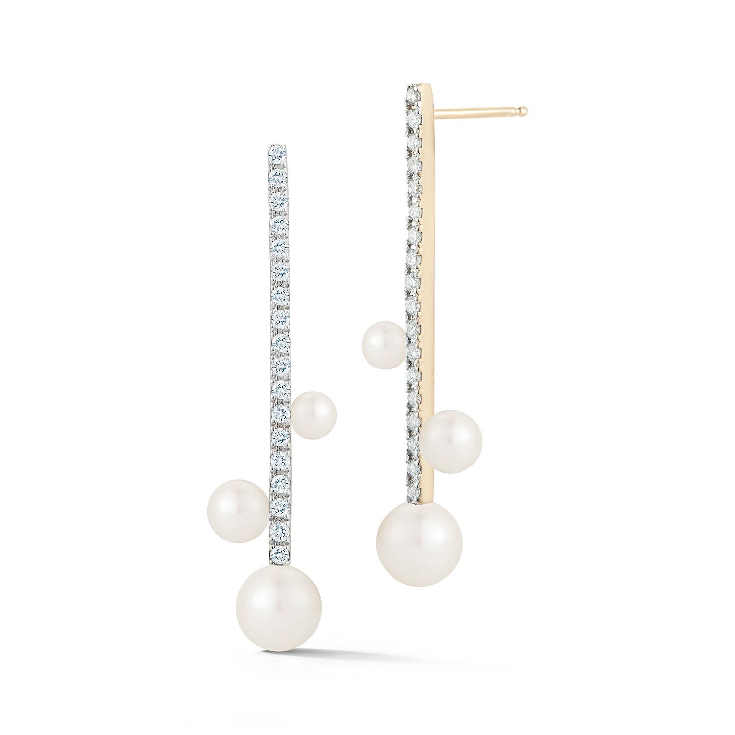 Diamond Bar Trio Pearl Earring