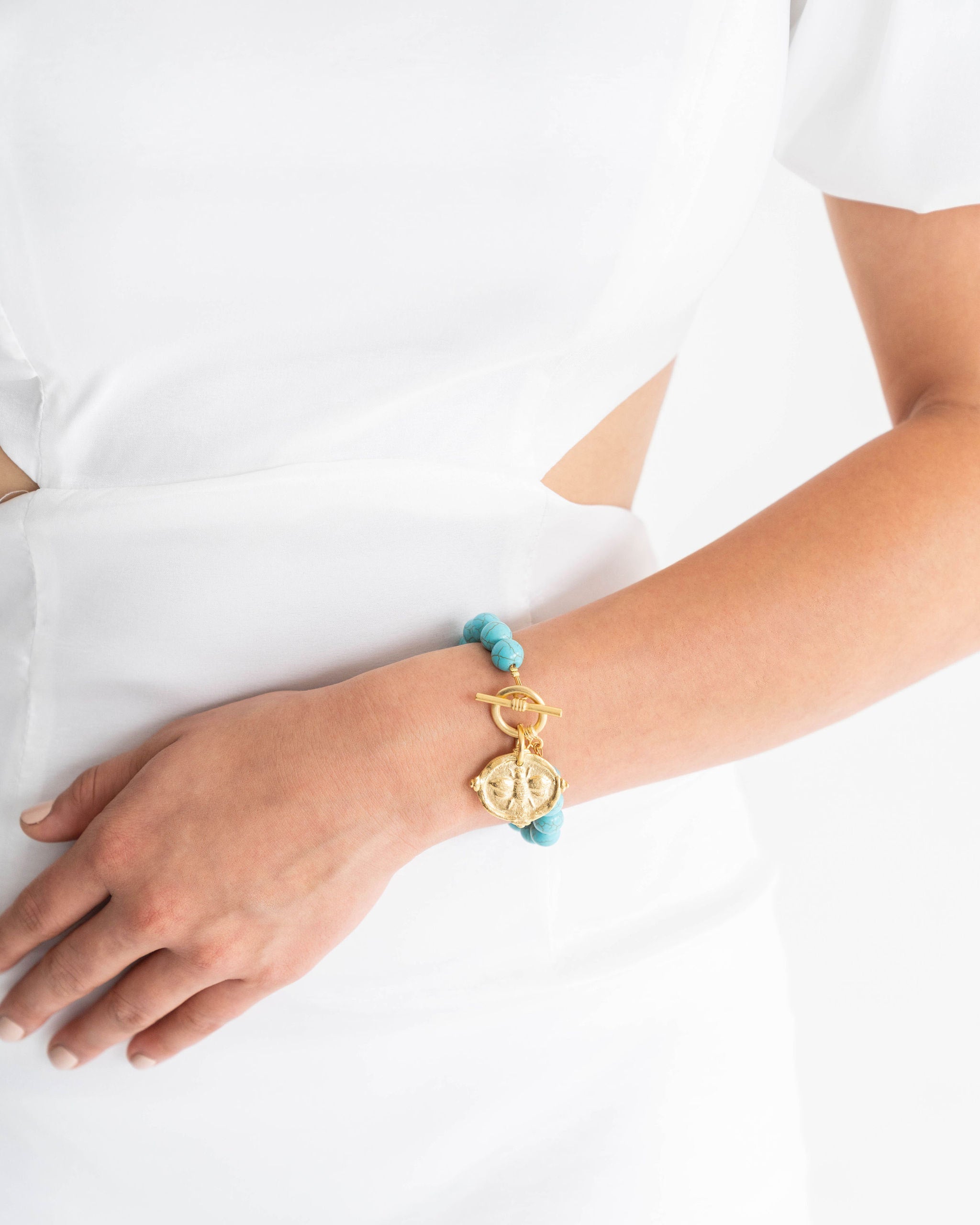 Gold Bee Intaglio Stone Bracelet