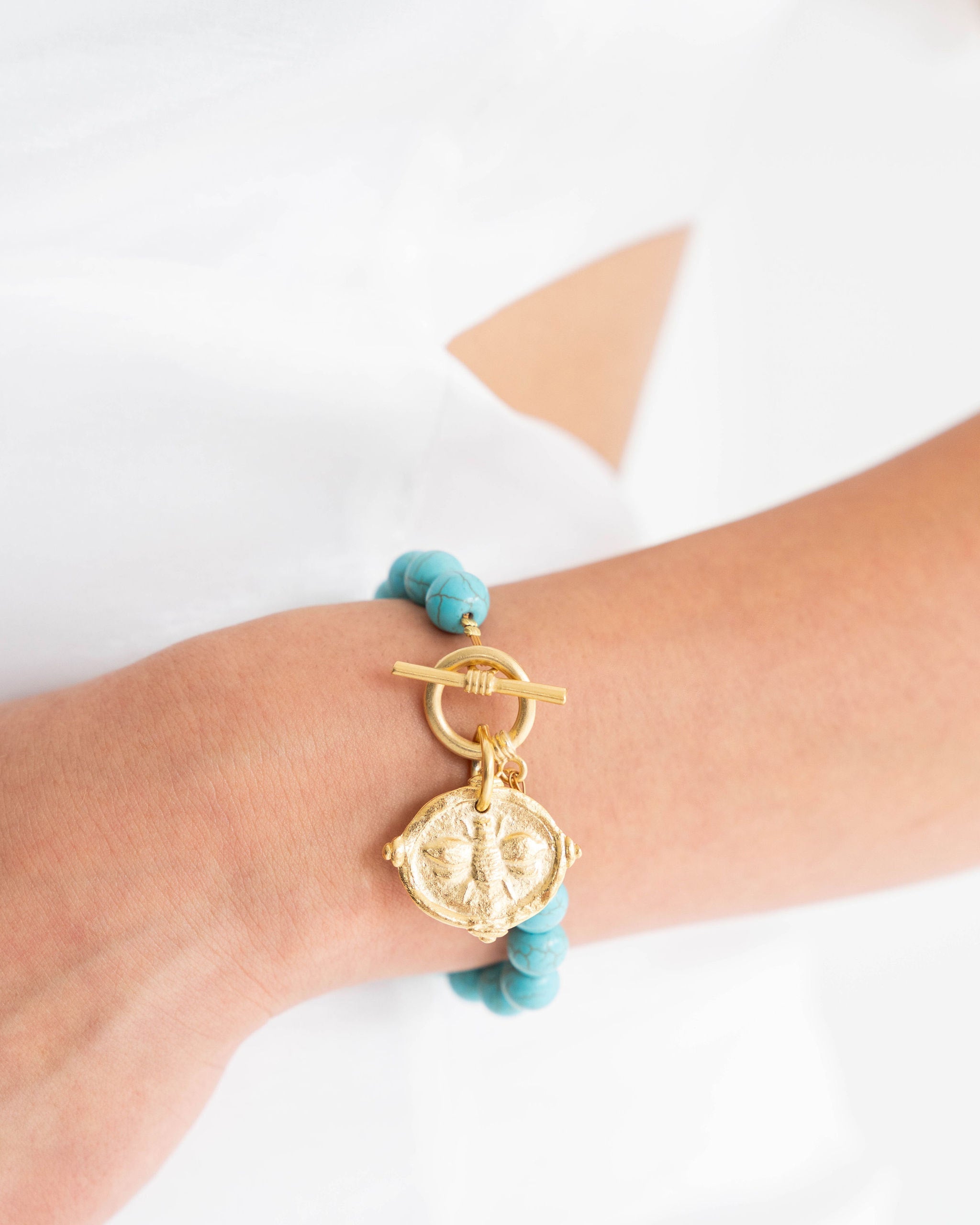 Gold Bee Intaglio Stone Bracelet