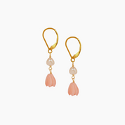 Pink Pikake White Keshi Pearl Earrings