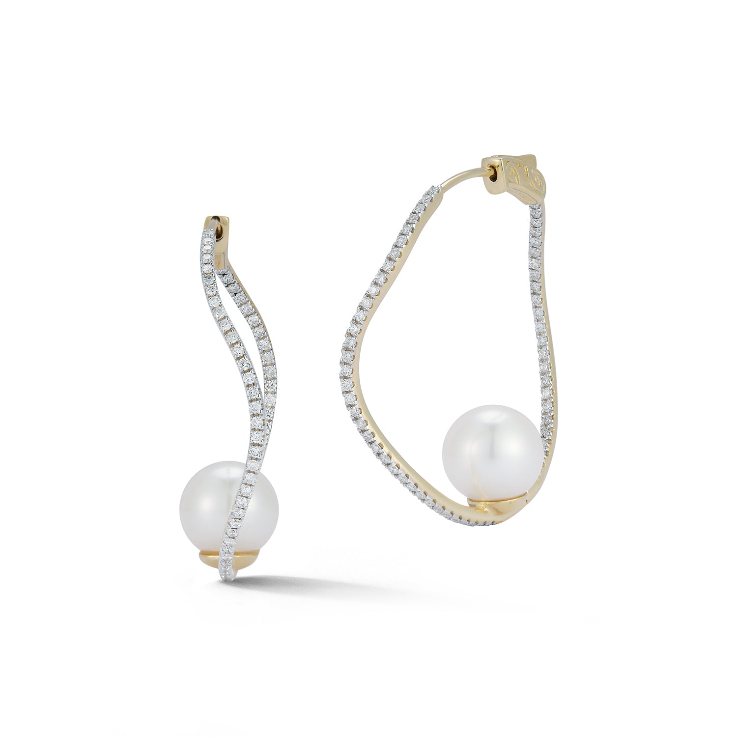 14kt Pearl Wave Diamond Hoops