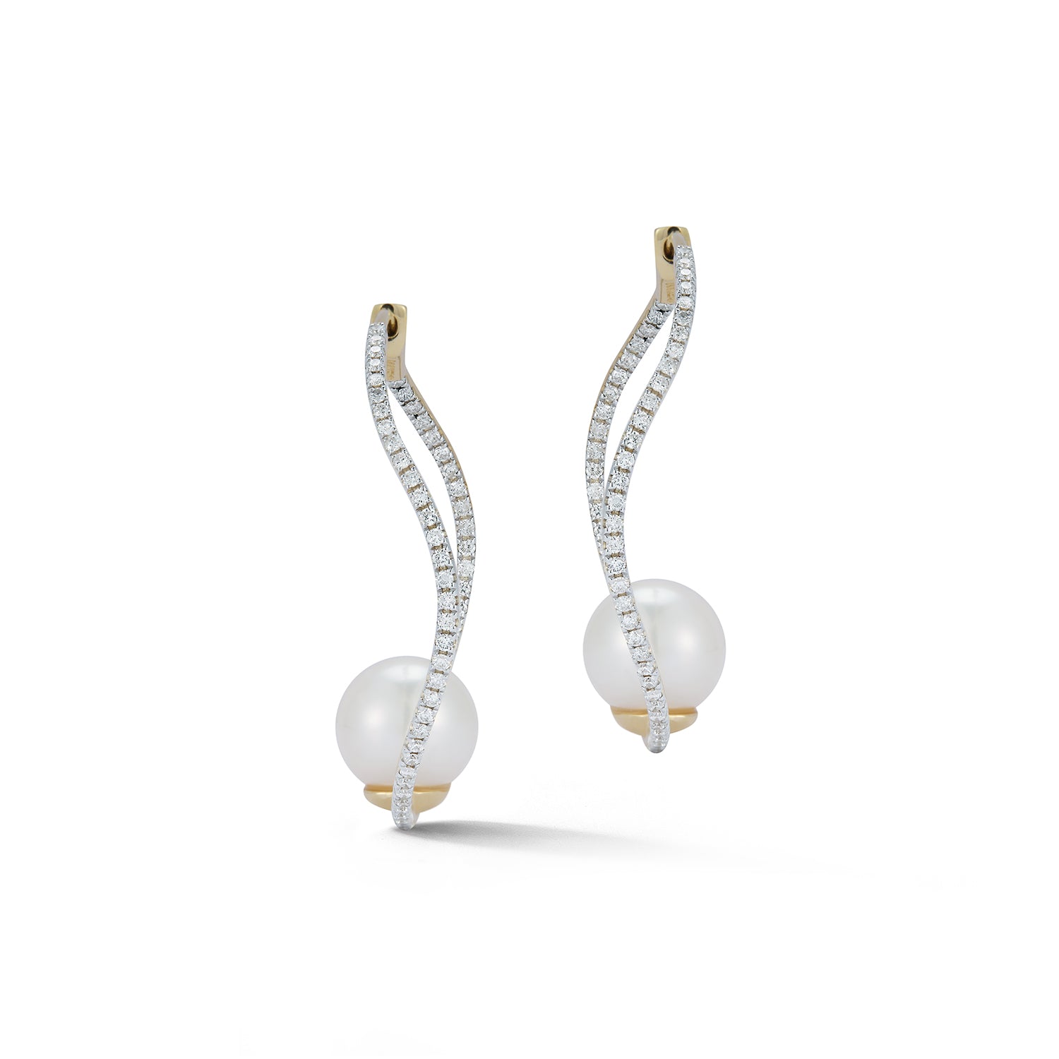 14kt Pearl Wave Diamond Hoops