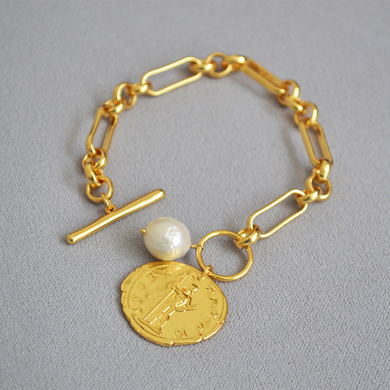 Vintage Baroque Coin Pendant Bracelet