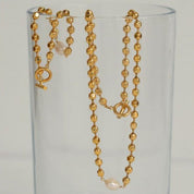 Gold Beaded Pearl Necklace & Bracelet (Purchase Individually)