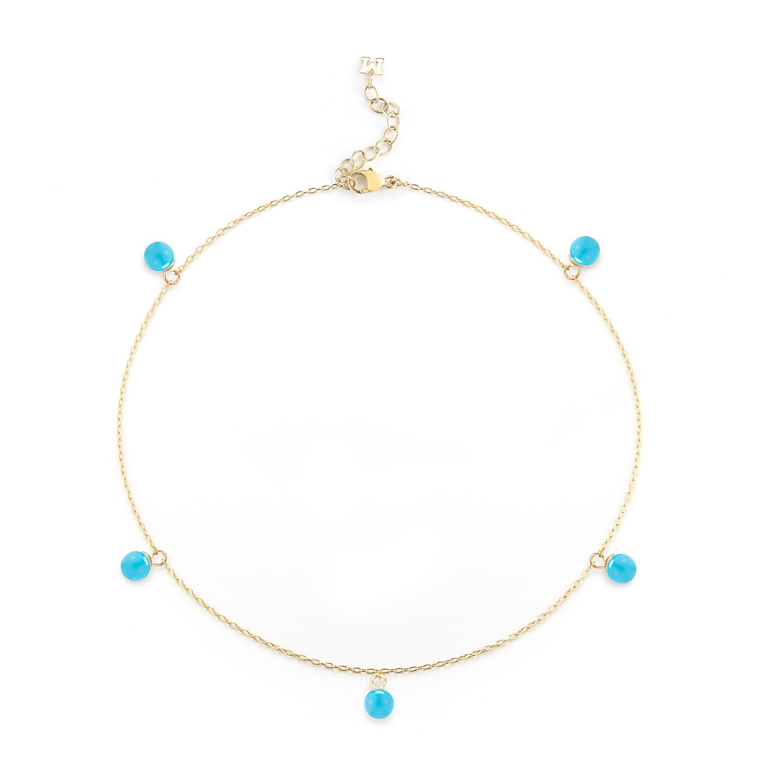 14kt Gold 5 Point Turquoise Anklet