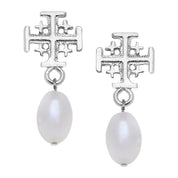 Jerusalem Cross Drop Pearl Earrings