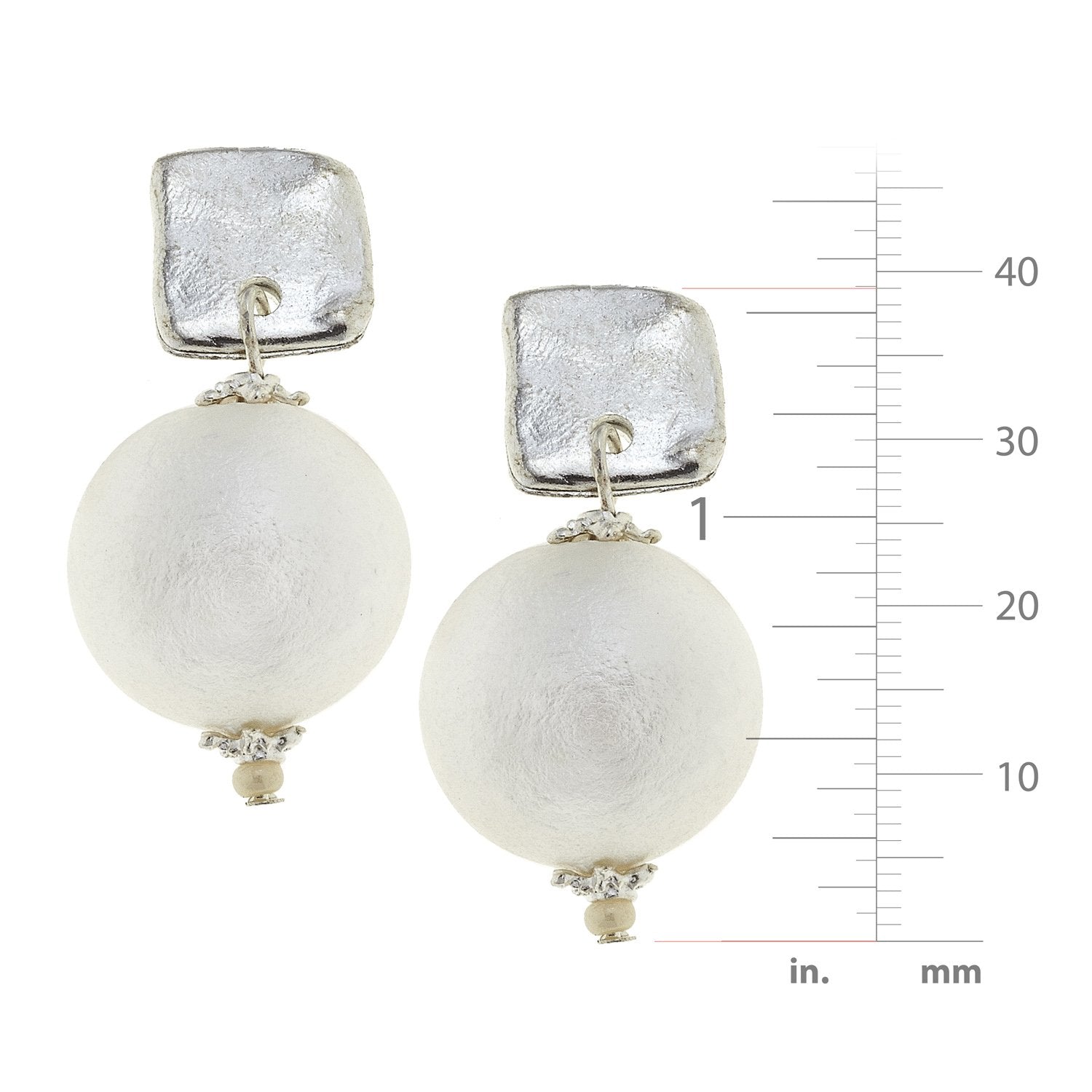 Square Cotton Pearl Drop Earrings