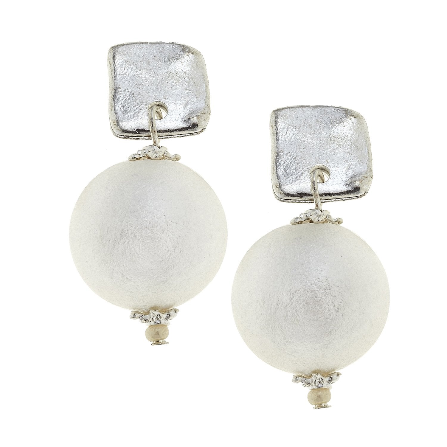 Square Cotton Pearl Drop Earrings