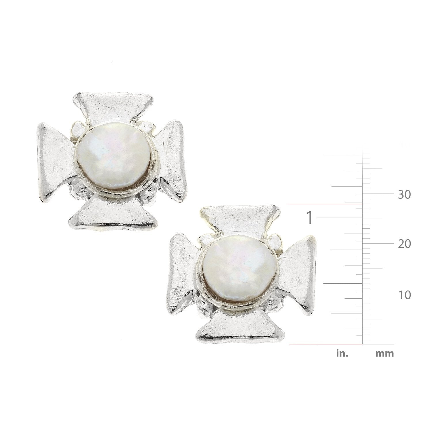 Maltese Cross Pearl Studs