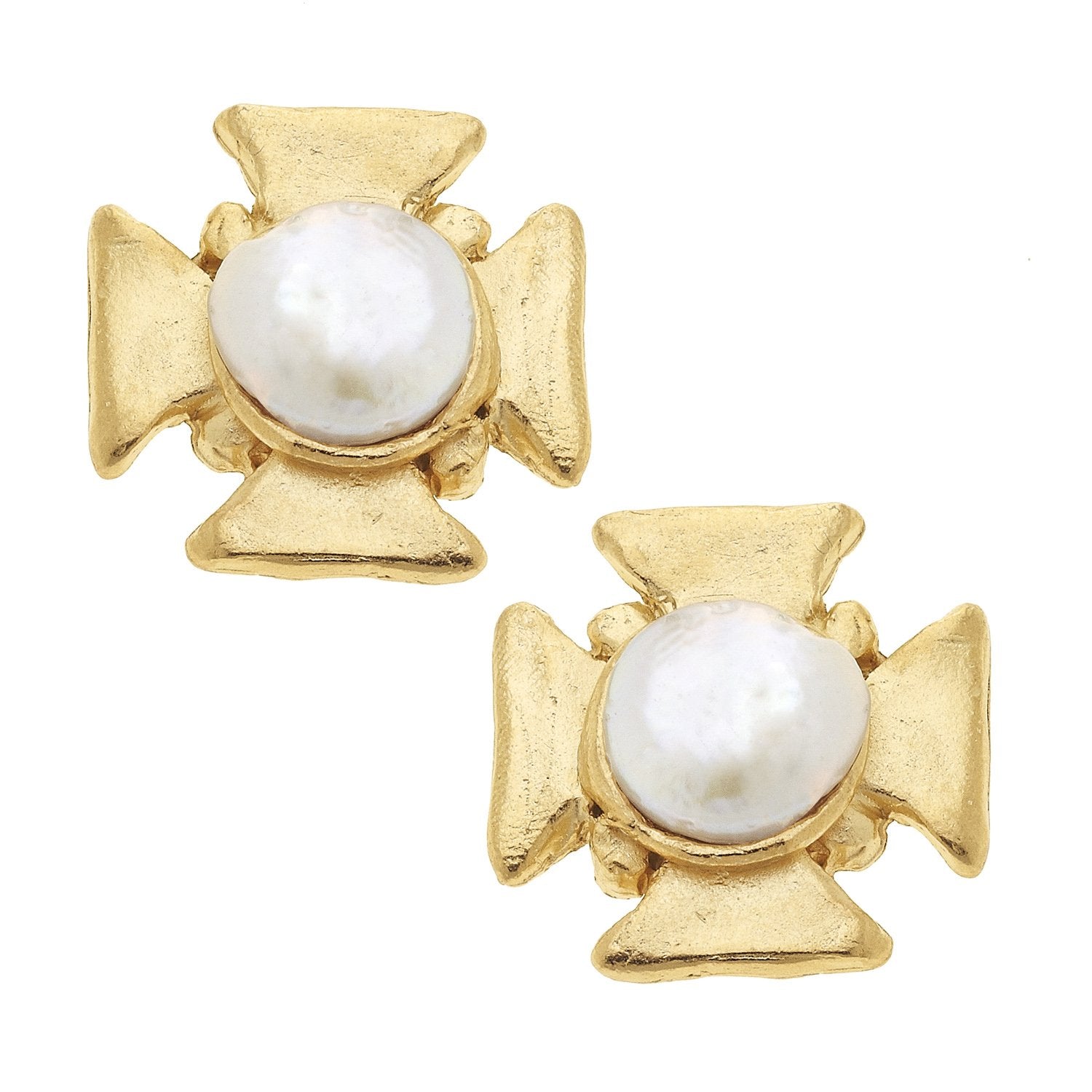 Maltese Cross Pearl Studs